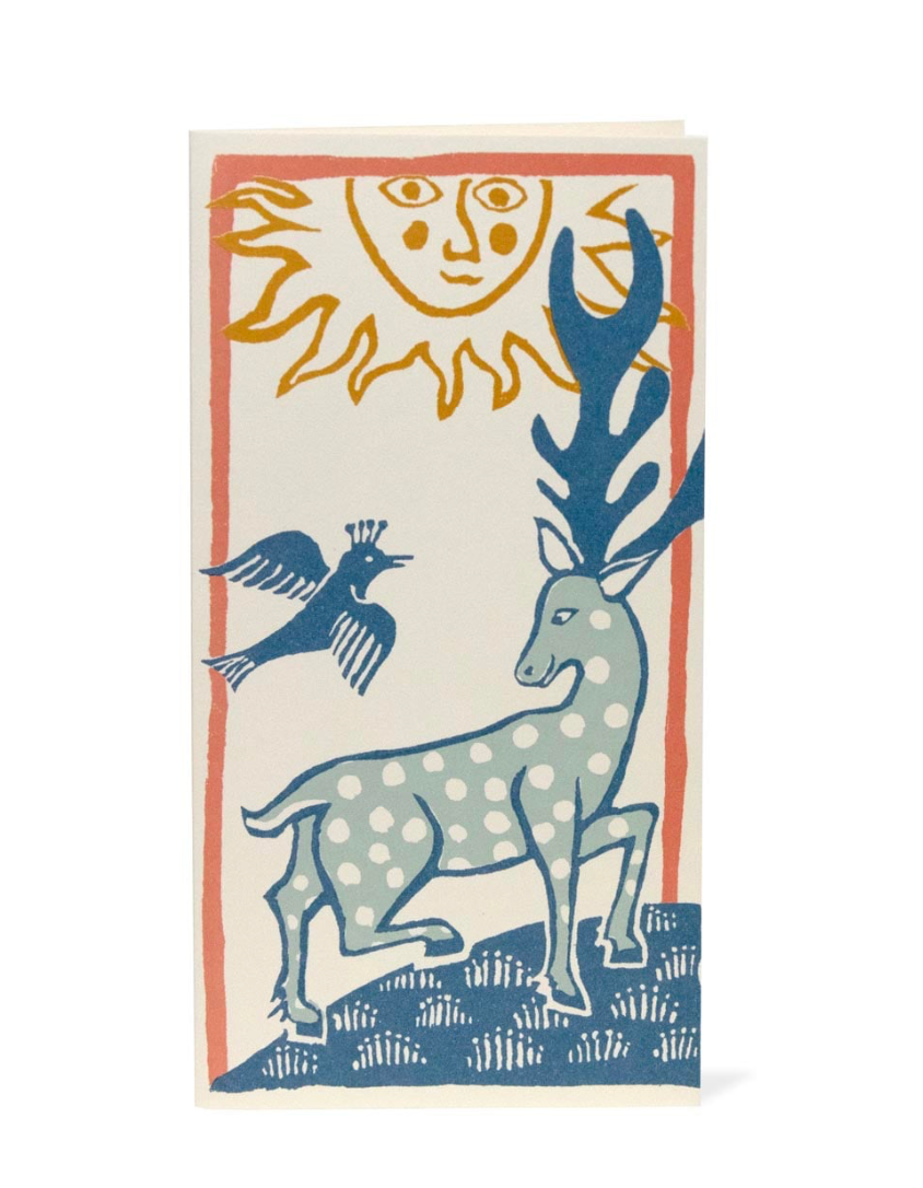 Smaller Long Card Deer And Bird - Cambridge Imprint