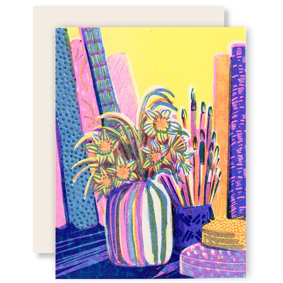 Still Life with Books and Flowers #3 Everyday Risograph/Letterpress Card