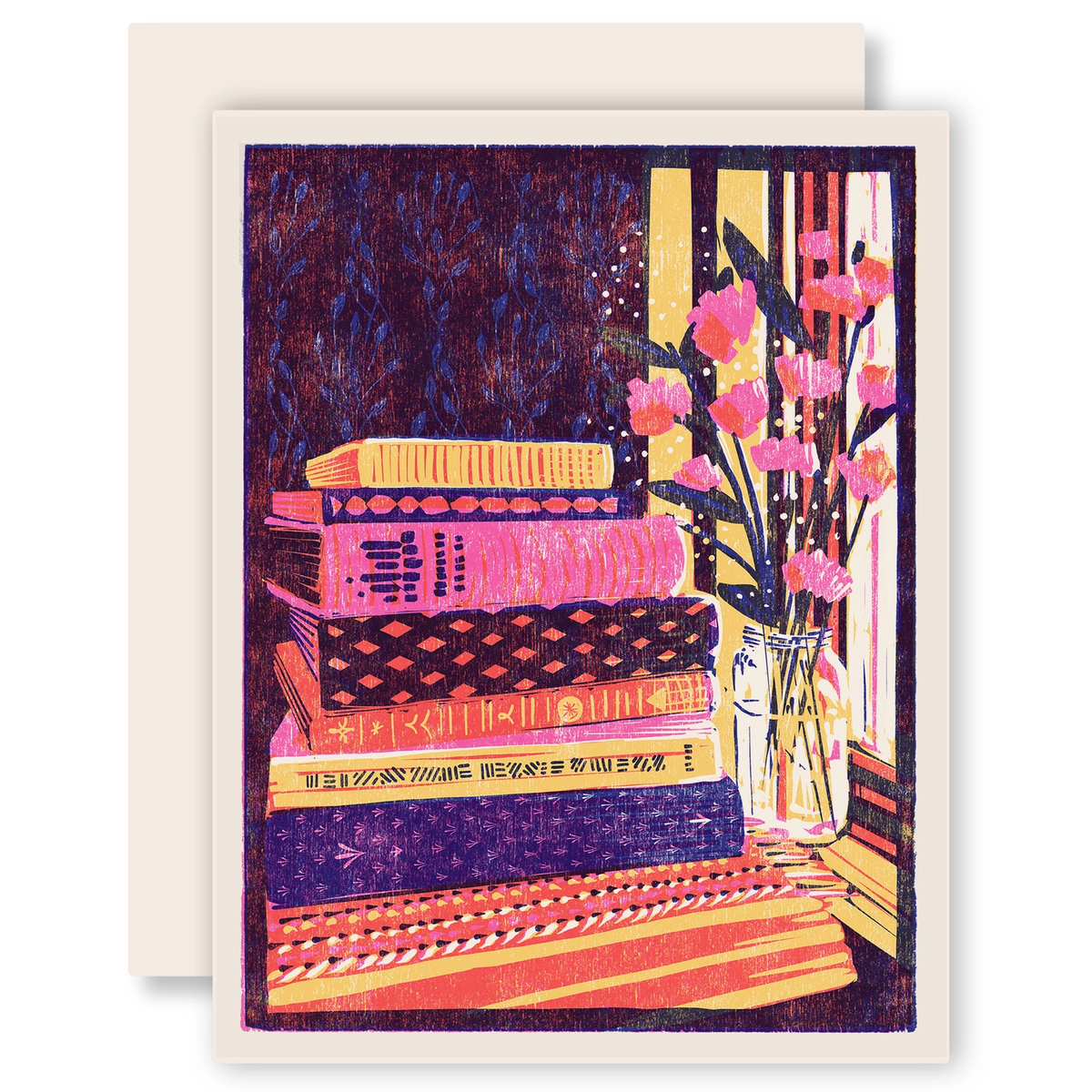 Still Life with Books and Flowers Everyday Letterpress Inspiration Card