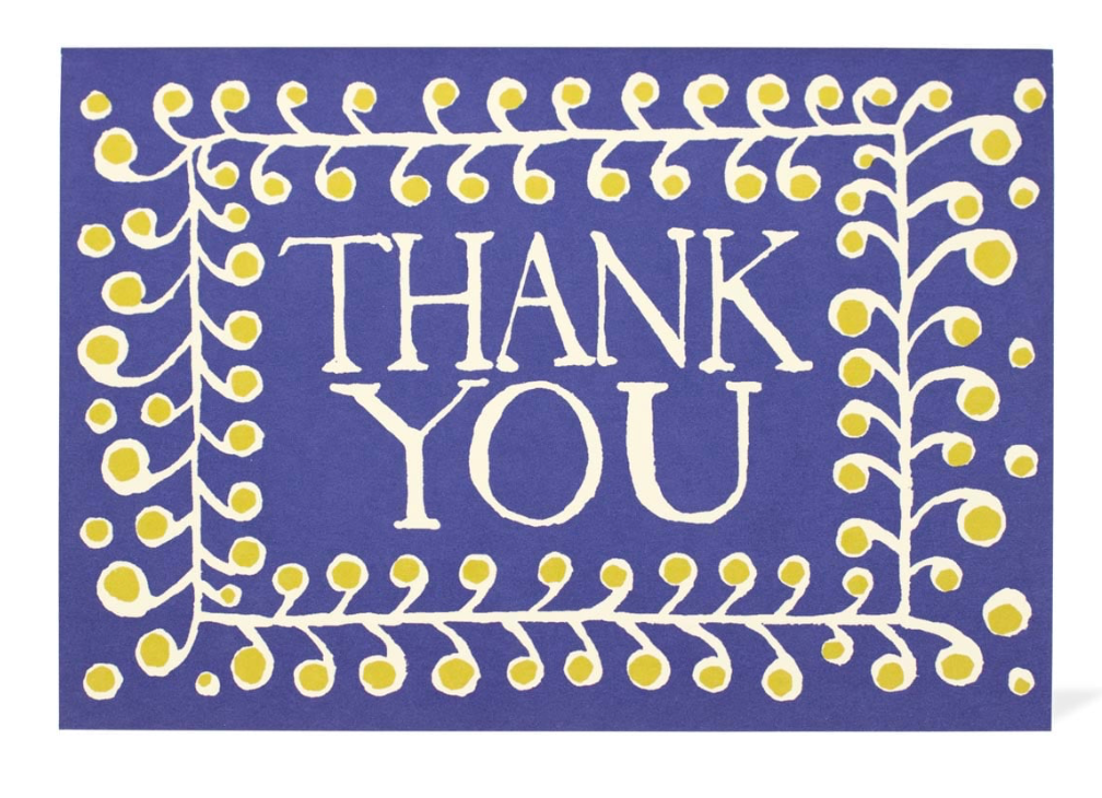 Card Thank You Pattern French Ultramarine And Yellow - Cambridge Imprint