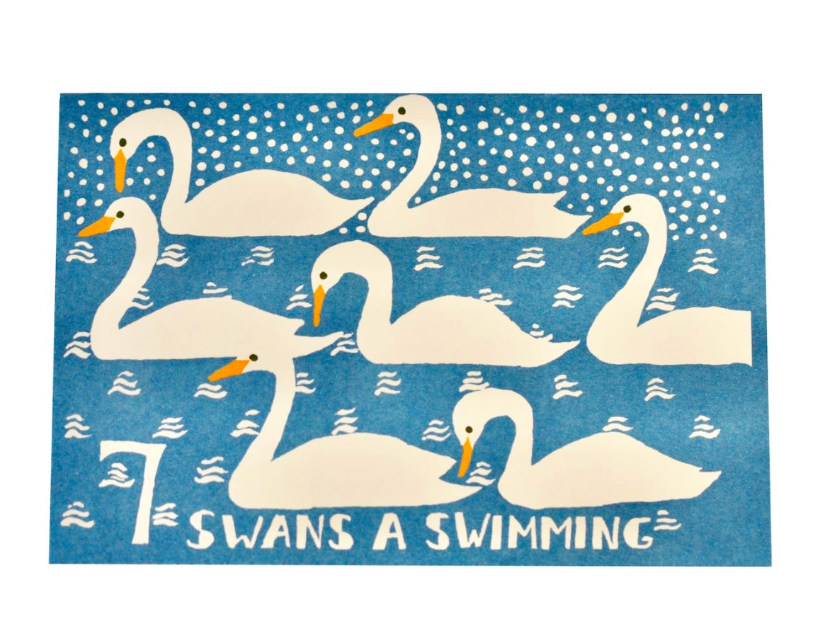 Card Seven Swans A-Swimming - Cambridge Imprint