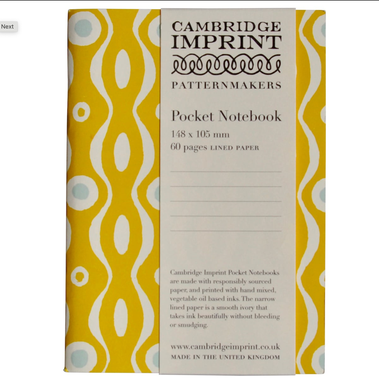 Pocket Notebook Persephone Mustard And Pale Turquoise - Cambridge Imprint