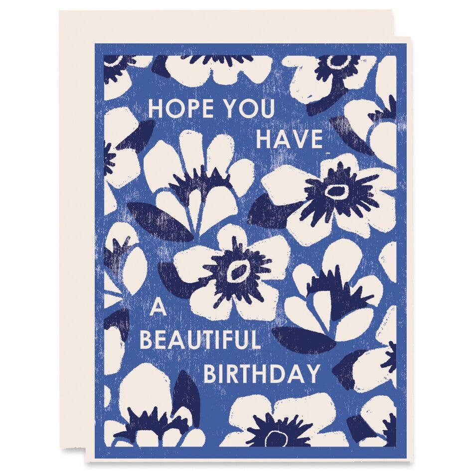 Hope you have a Beautiful Birthday Blue Floral Letterpress Card