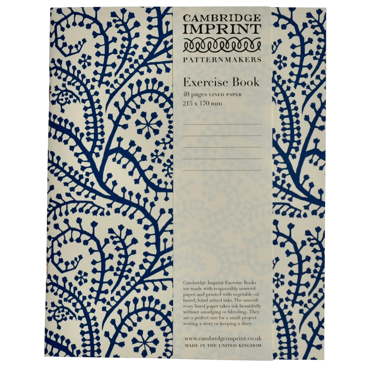 Exercise Book Seaweed Paisley Prussian Blue (Lined) - Cambridge Imprint