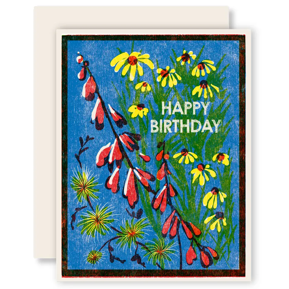 Happy Birthday (Blue Sky Wildflowers) Letterpress Card